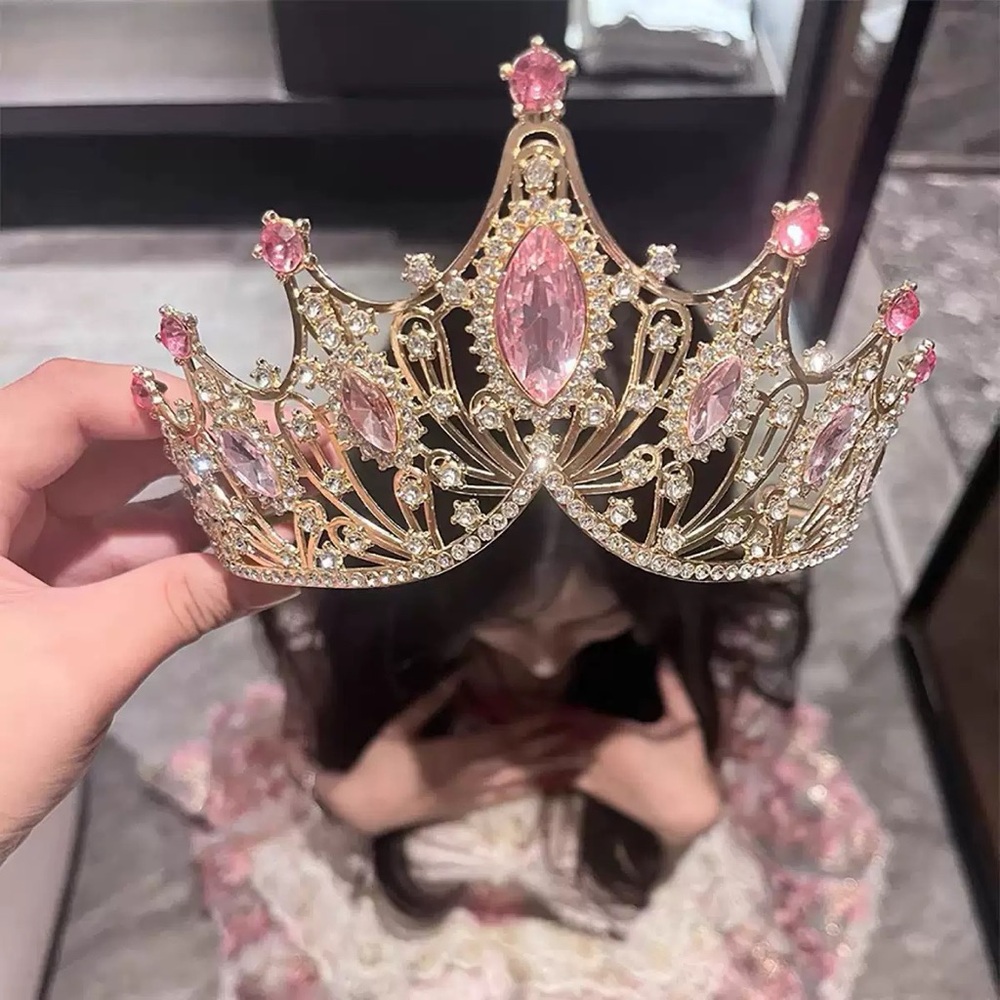 Gold Tiara with Pink Crystals - Women's Accessory